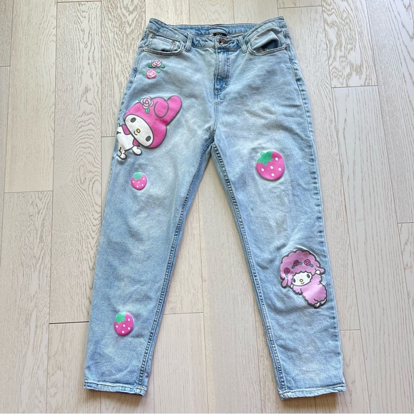 Sanrio My Melody Strawberry Lightwash Denim Straight Leg Jeans Kidcore Kawaii - Picture 5 of 16
